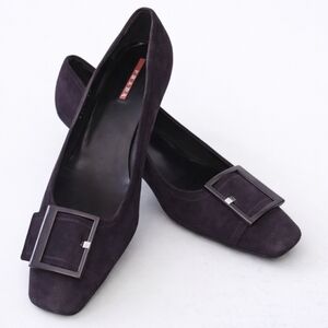 Authentic Vintage Prada Navy Suede Square Toe Kitten Heels - 90s Minimalist 😍